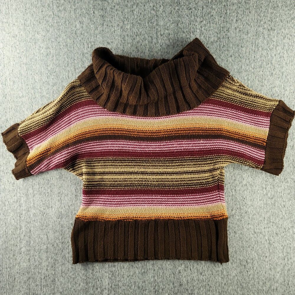Say What Vintage Y2K Striped Short Sleeve Sweater Womens L Cowl Neck USA Made